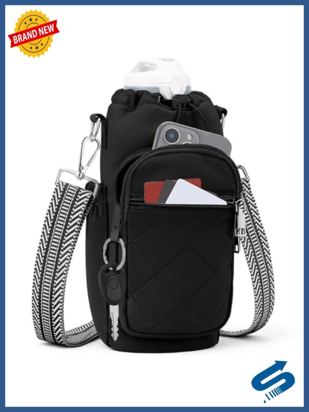 Insulated Water Bottle Carrier Bag Crossbody Sling with Phone Pocket RFID